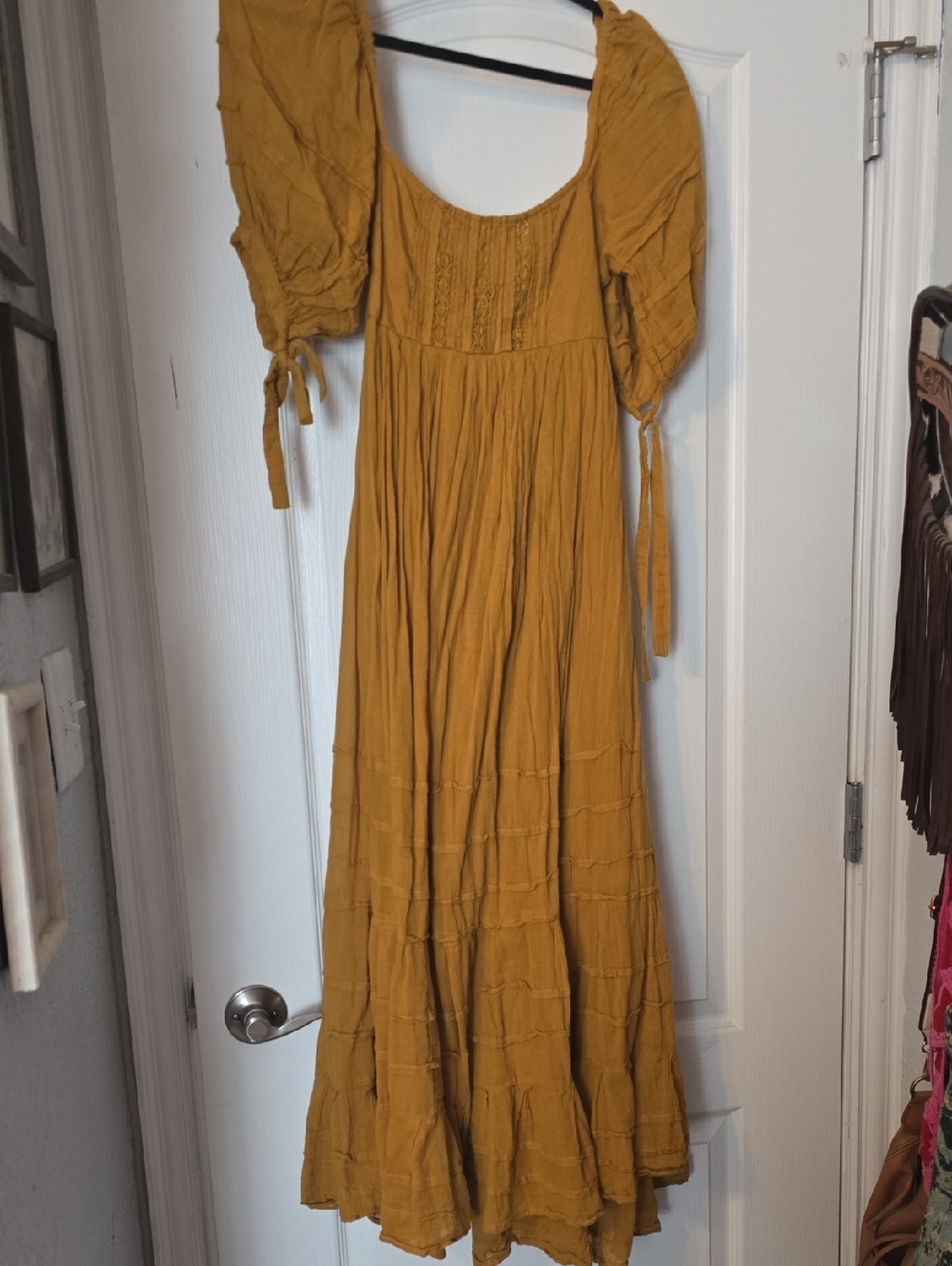 Free People Let's Be Friends Puff Sleeve Pleated Tie Sleeve Midi Dress XS